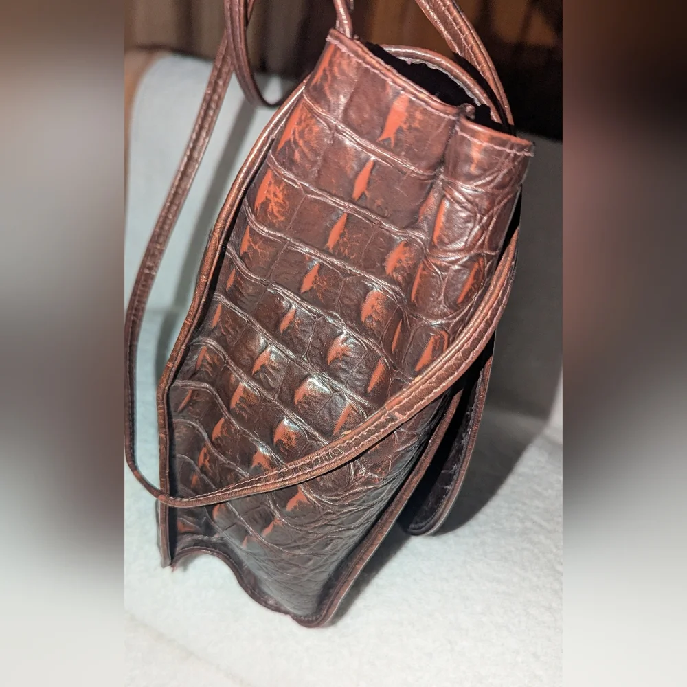 Mika Vintage Brown and Gold Shoulder Bag with Crocodile Texture